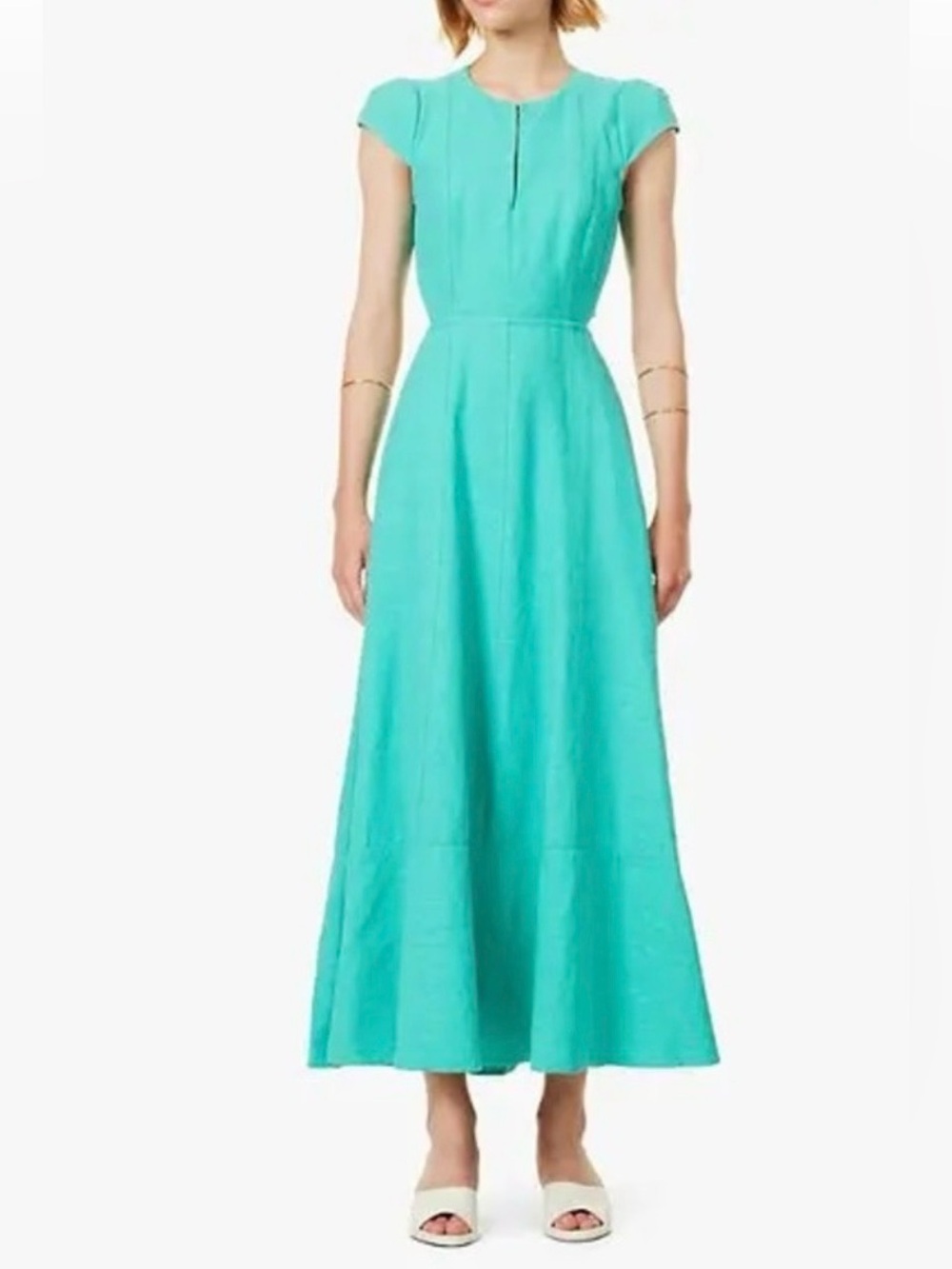 ME+EM Floral Jacquard Cutout Maxi Dress with Cap Sleeves, Menthol Green, Size 4